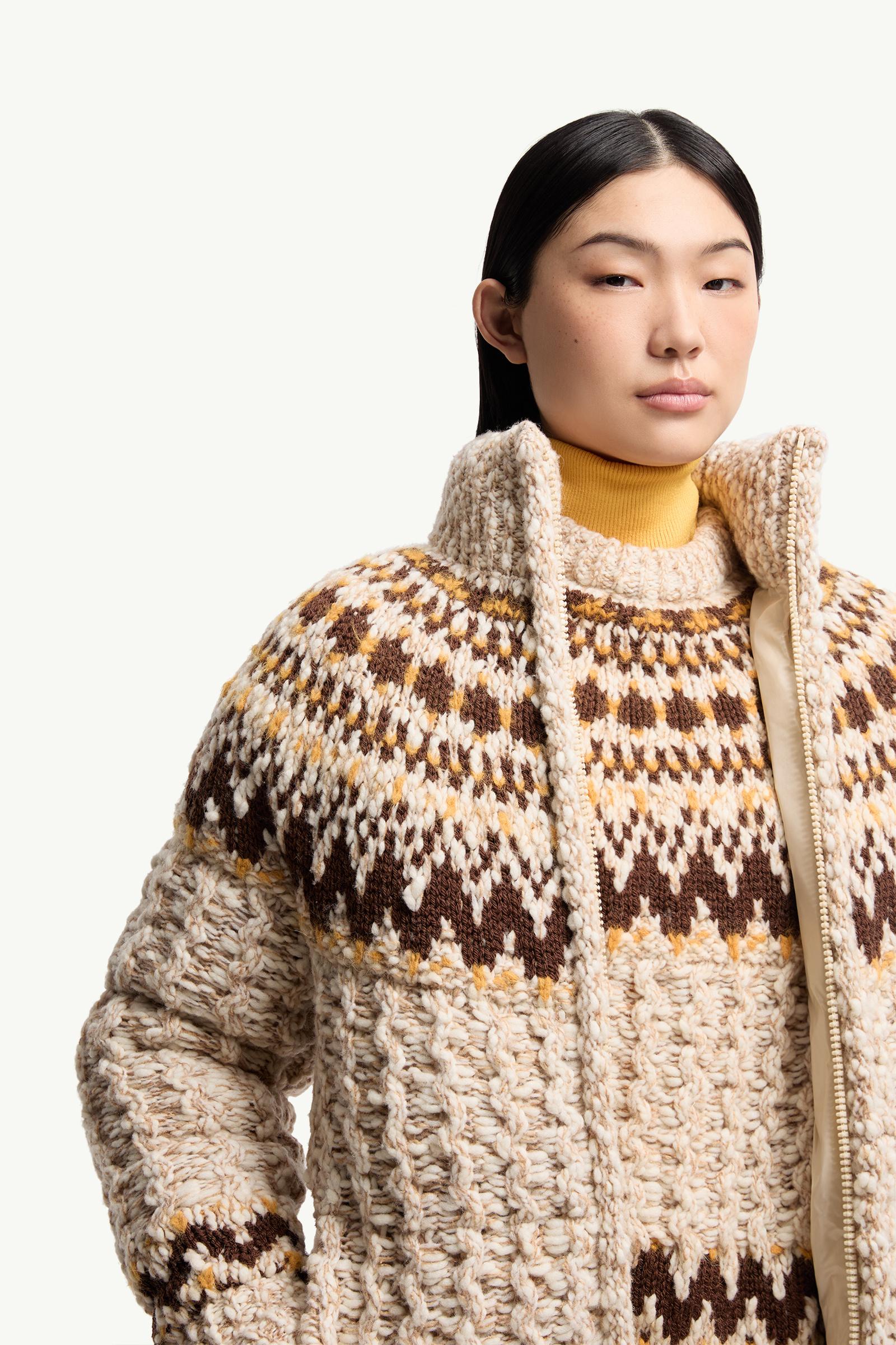 Moncler Girose Wool Blend Zip-Up Cardigan Beige & Brown Beige & Brown