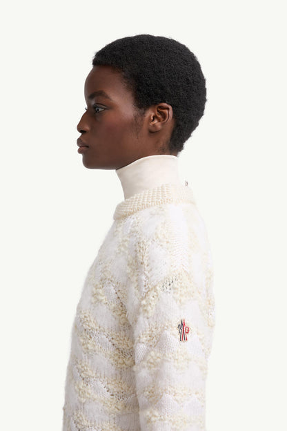 Moncler Wool & Alpaca Blend Striped Sweater White Ivory White Ivory