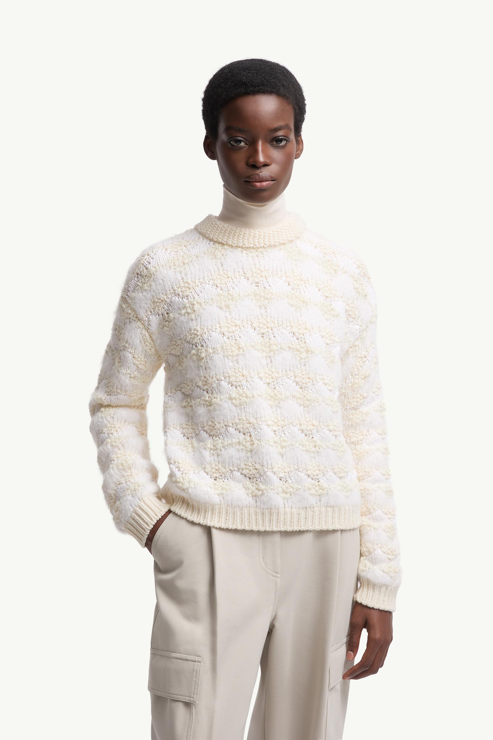 Moncler Wool & Alpaca Blend Striped Sweater White Ivory White Ivory