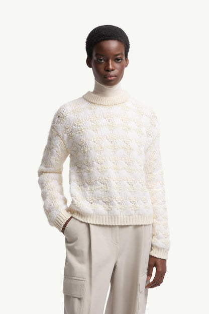Moncler Wool & Alpaca Blend Striped Sweater White Ivory White Ivory