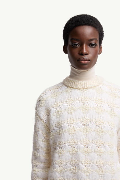 Moncler Wool & Alpaca Blend Striped Sweater White Ivory White Ivory