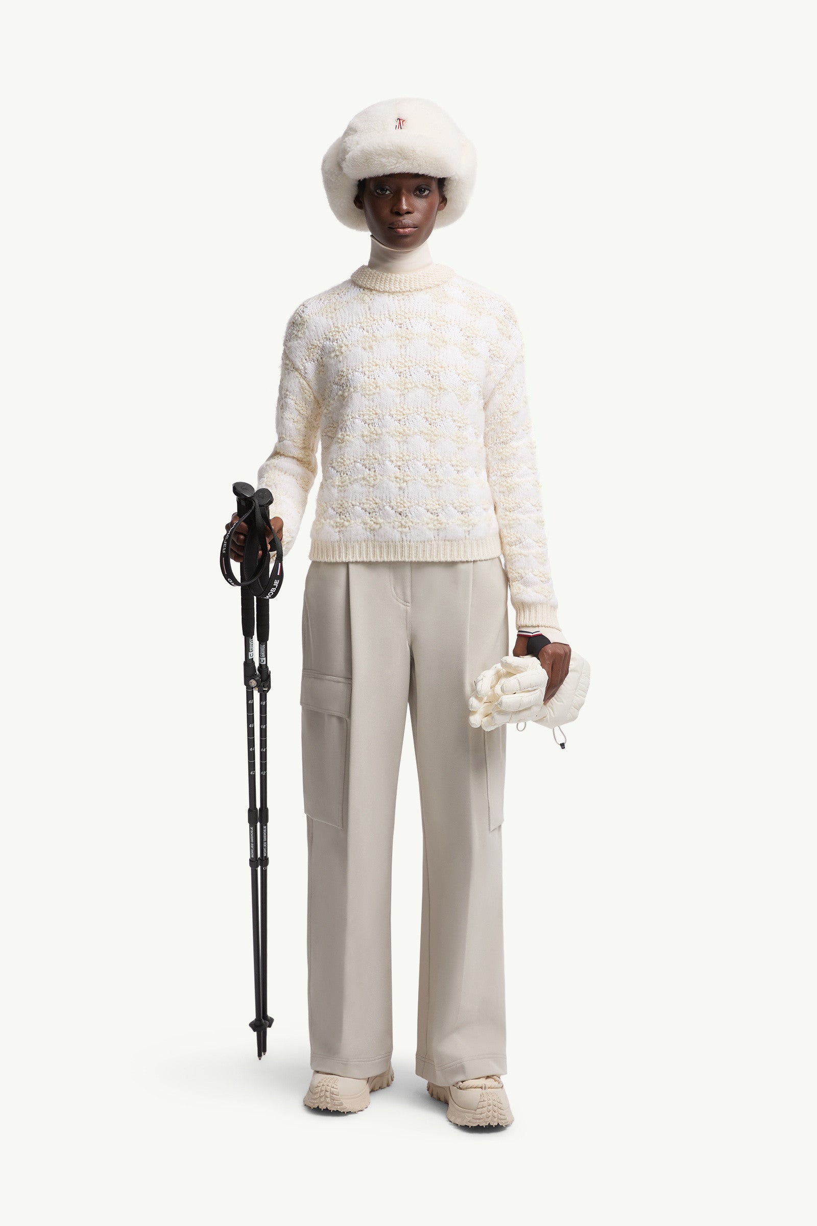 Moncler Wool & Alpaca Blend Striped Sweater White Ivory White Ivory