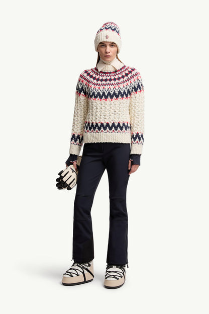 Moncler Geometric Jacquard Wool Blend Sweater White & Blue & Red White & Blue & Red