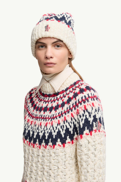 Moncler Geometric Jacquard Wool Blend Sweater White & Blue & Red White & Blue & Red