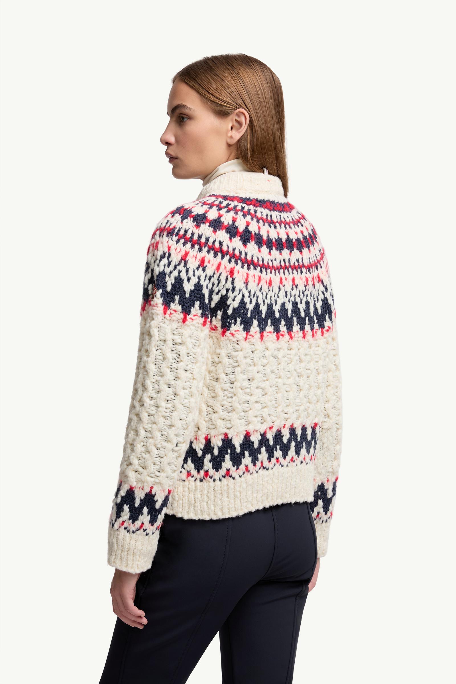 Moncler Geometric Jacquard Wool Blend Sweater White & Blue & Red White & Blue & Red