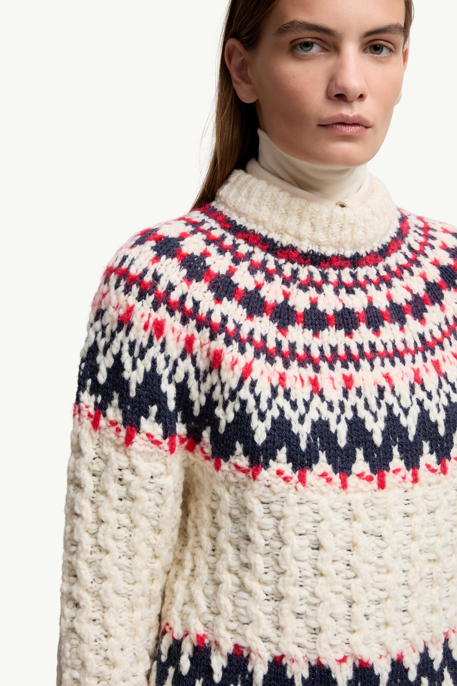 Moncler Geometric Jacquard Wool Blend Sweater White & Blue & Red White & Blue & Red
