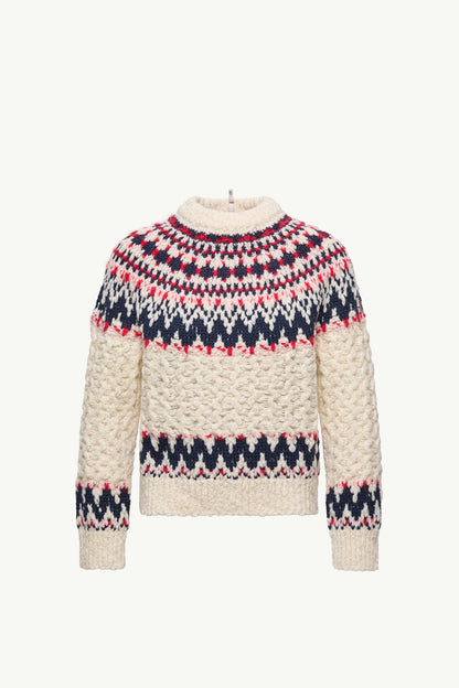 Moncler Geometric Jacquard Wool Blend Sweater White & Blue & Red White & Blue & Red