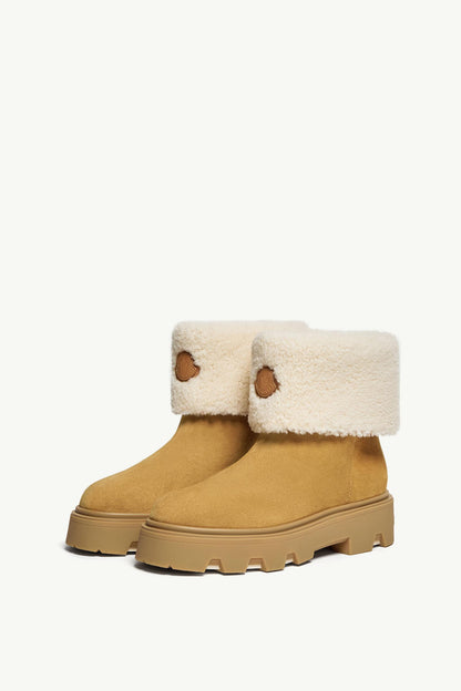 Moncler Aurea Mid Suede & Shearling Boots Camel Beige