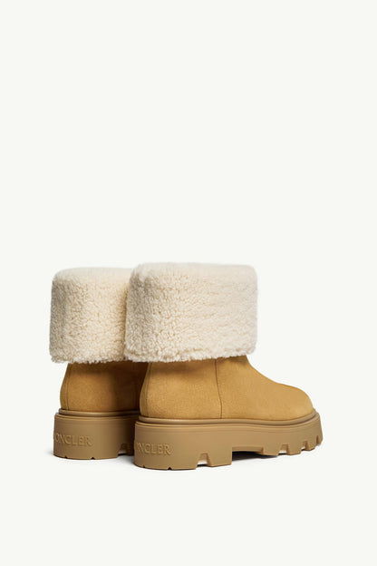 Moncler Aurea Mid Suede & Shearling Boots Camel Beige