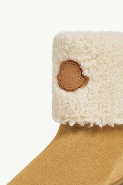 Moncler Aurea Mid Suede & Shearling Boots Camel Beige