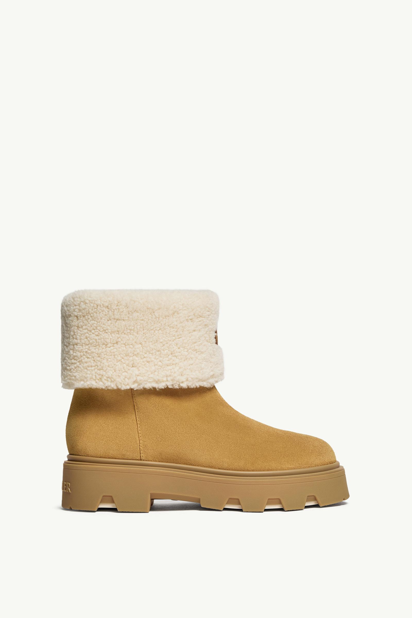 Moncler Aurea Mid Suede & Shearling Boots Camel Beige