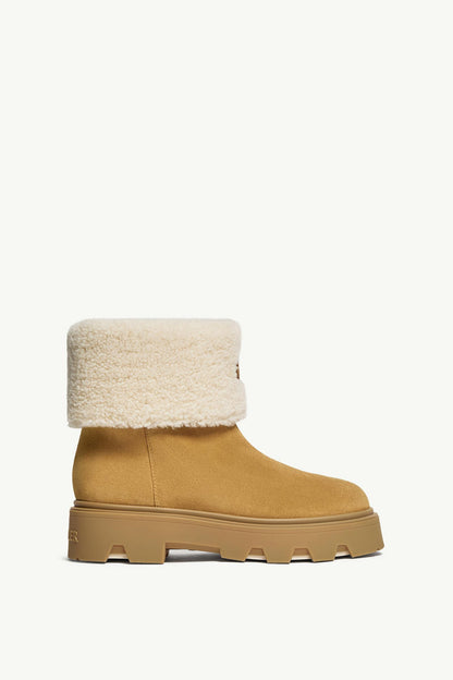 Moncler Aurea Mid Suede & Shearling Boots Camel Beige