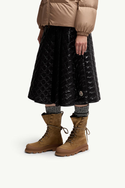 Moncler Vera High Suede Lace-Up Boots Camel Beige