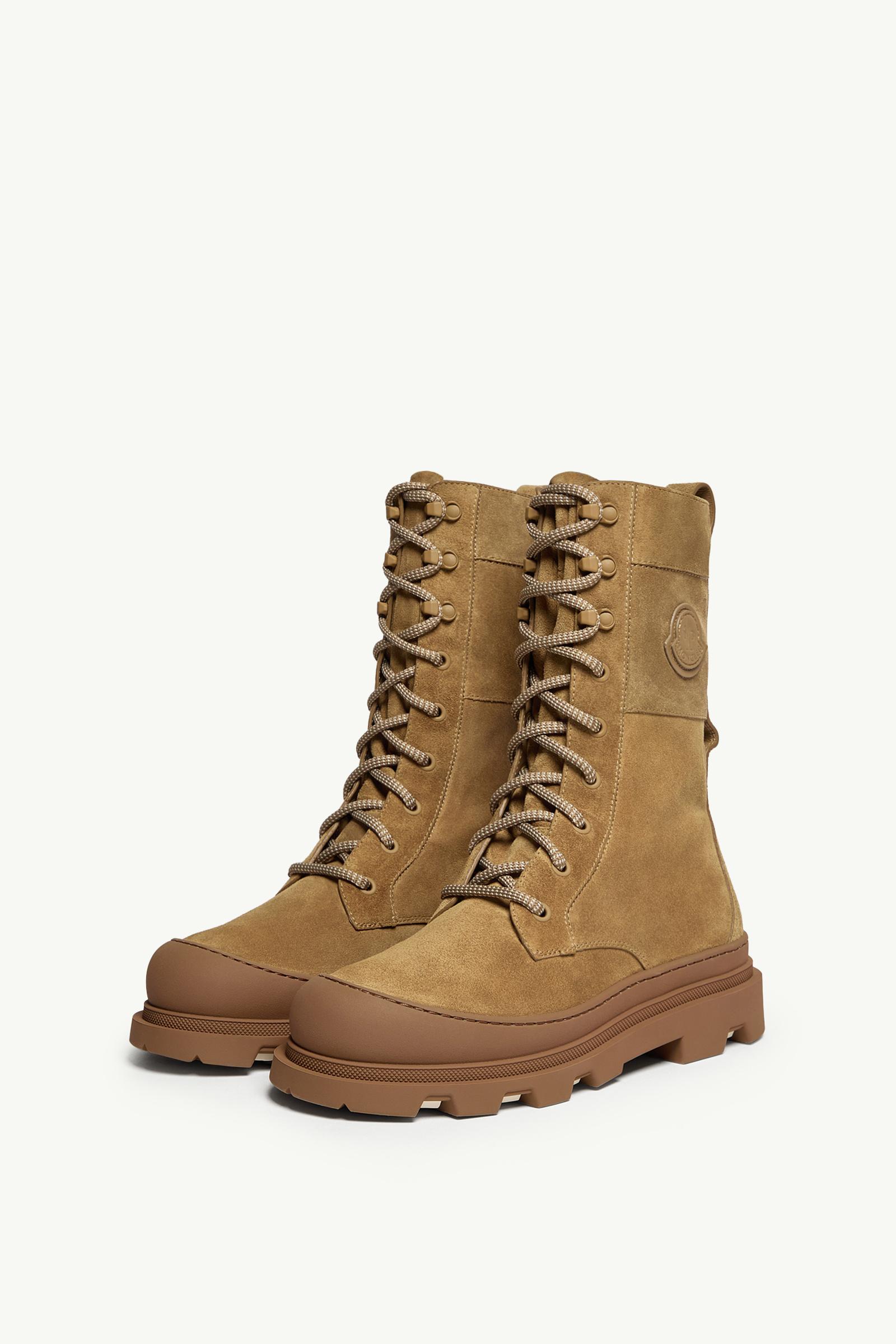 Moncler Vera High Suede Lace-Up Boots Camel Beige