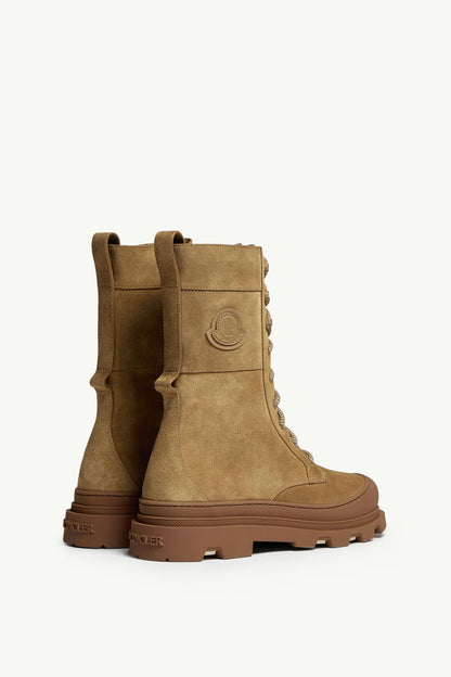 Moncler Vera High Suede Lace-Up Boots Camel Beige