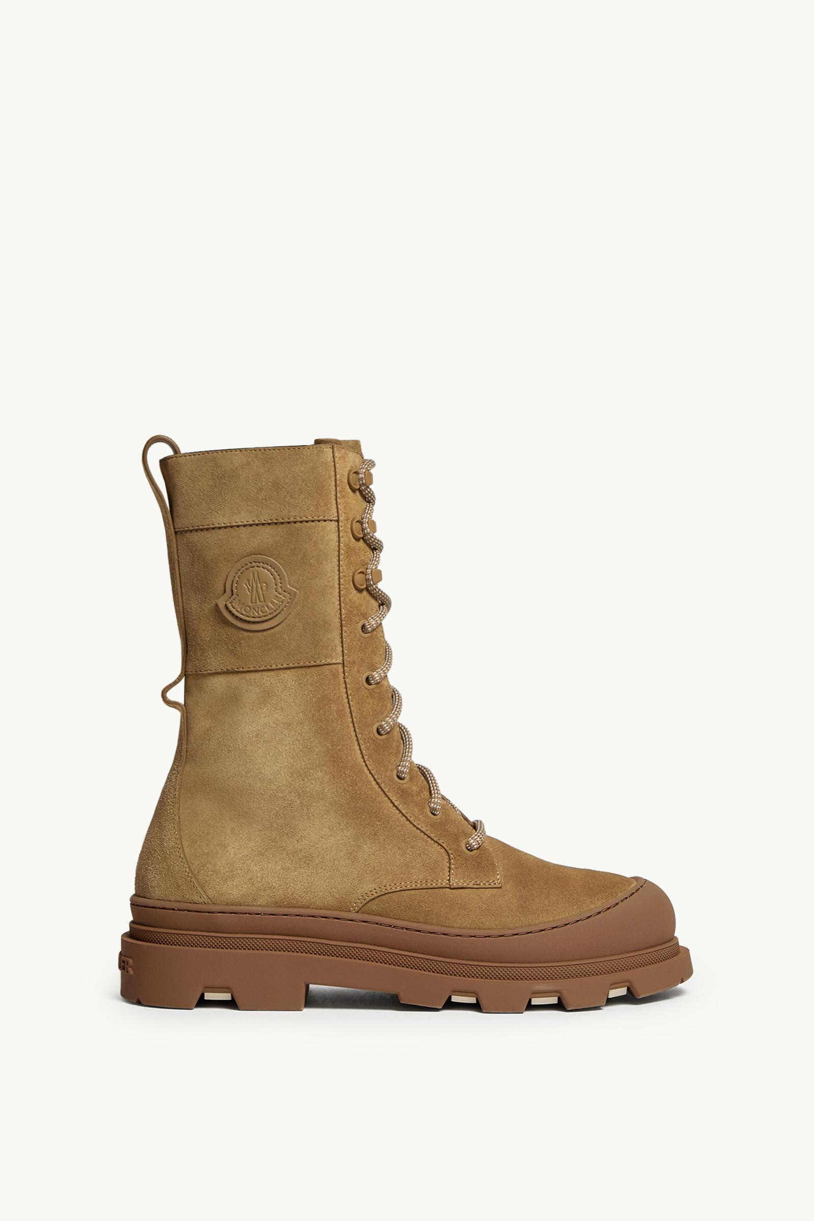 Moncler Vera High Suede Lace-Up Boots Camel Beige