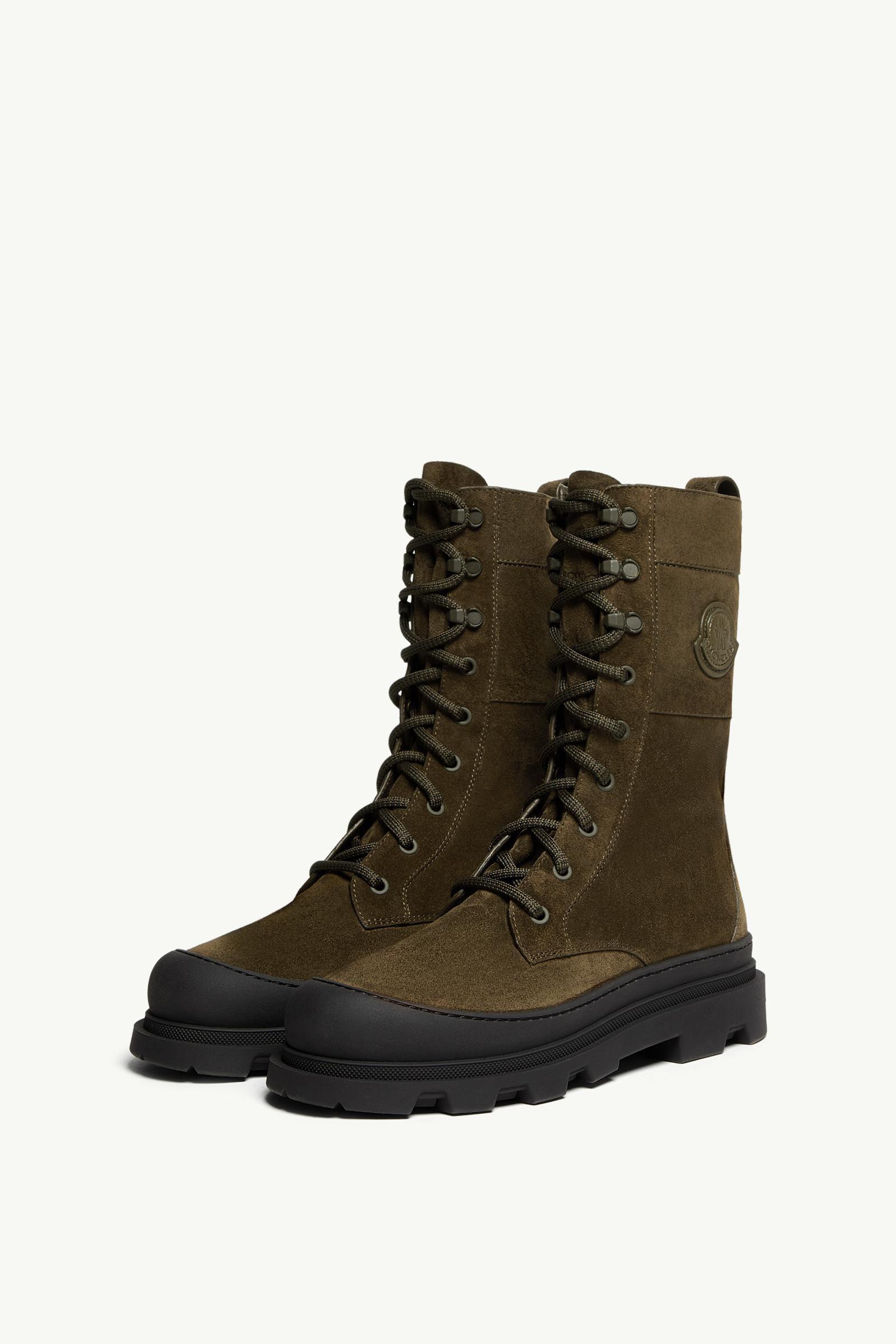Moncler Vera High Suede Lace-Up Boots Olive Green