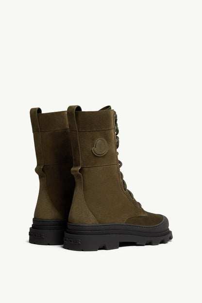 Moncler Vera High Suede Lace-Up Boots Olive Green