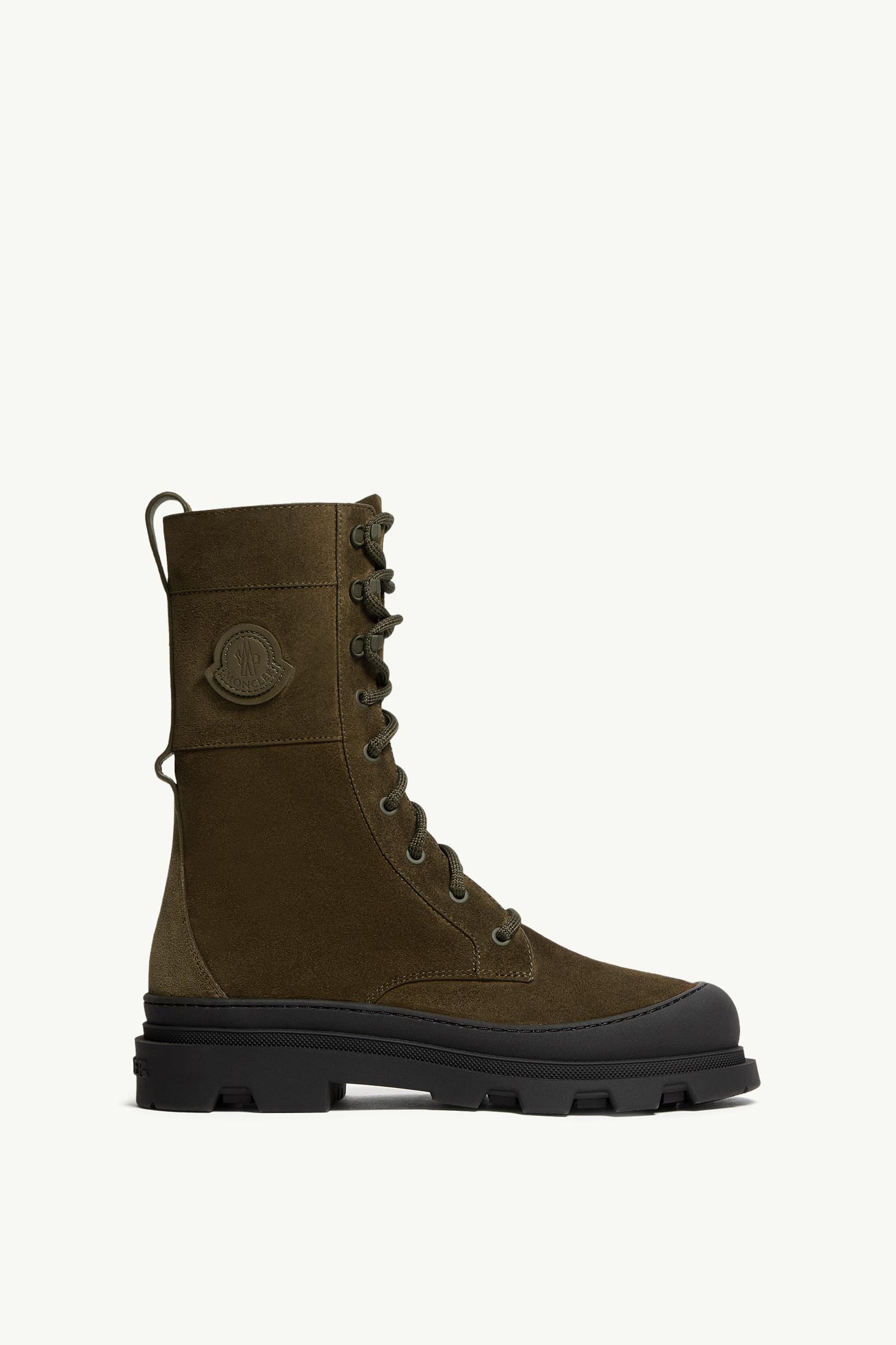 Moncler Vera High Suede Lace-Up Boots Olive Green