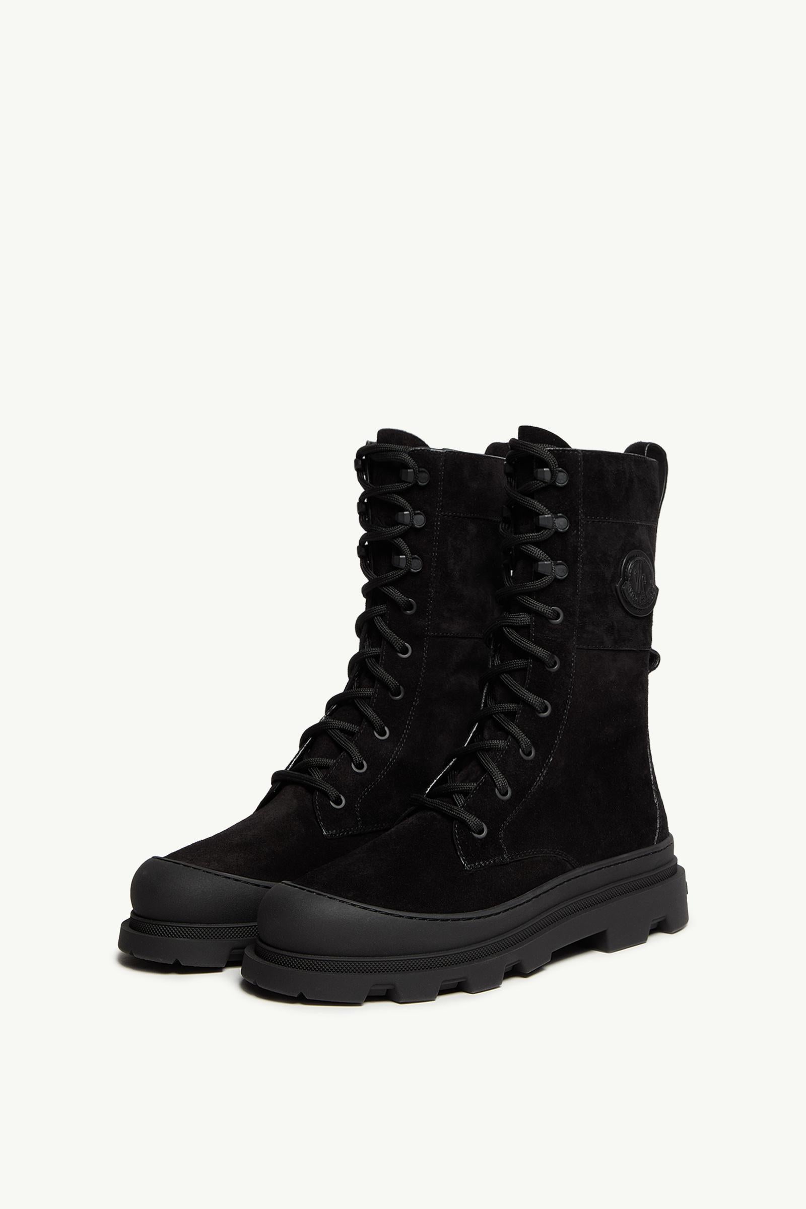 Moncler Vera High Suede Lace-Up Boots Black
