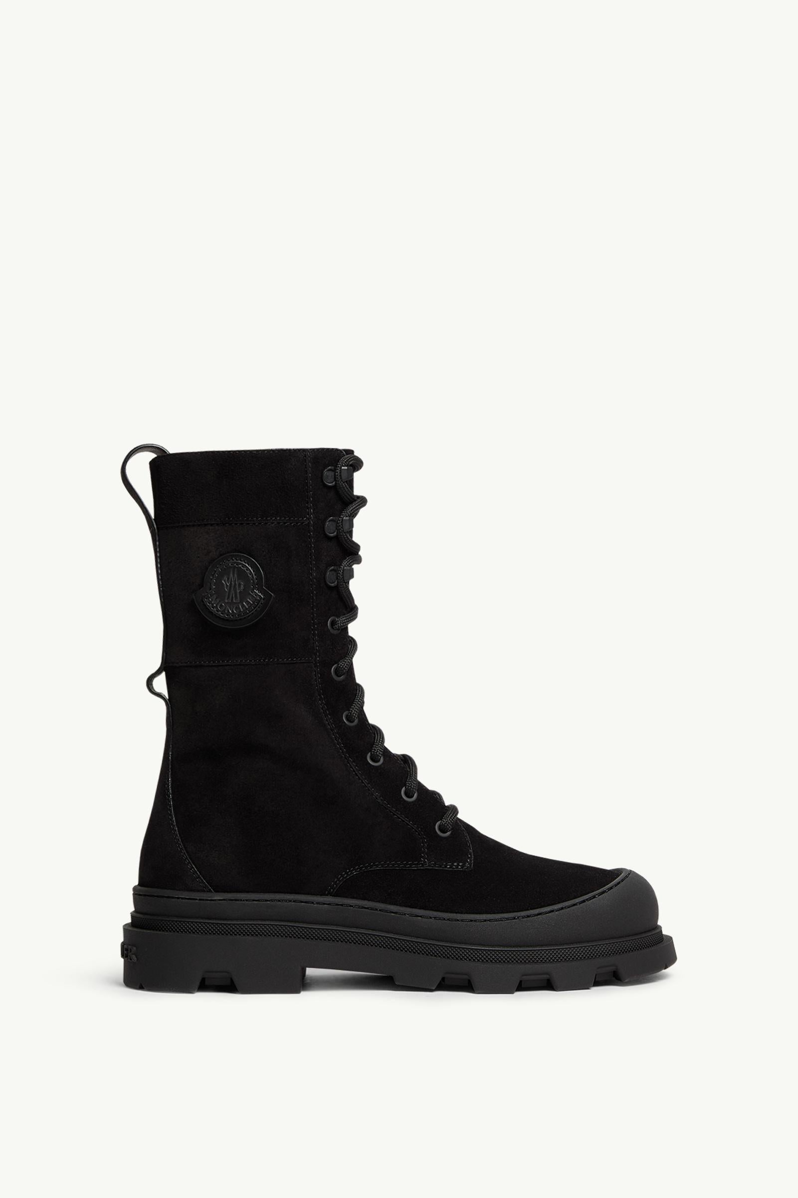 Moncler Vera High Suede Lace-Up Boots Black