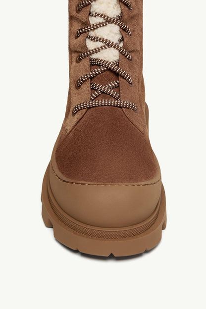 Moncler Vera High Suede & Shearling Lace-Up Boots Brown