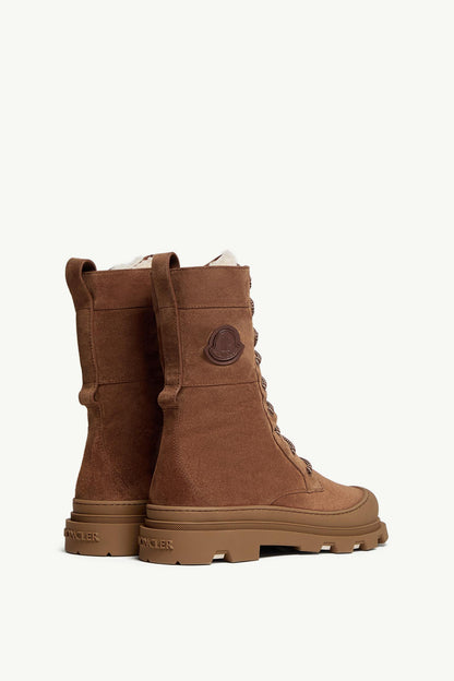 Moncler Vera High Suede & Shearling Lace-Up Boots Brown