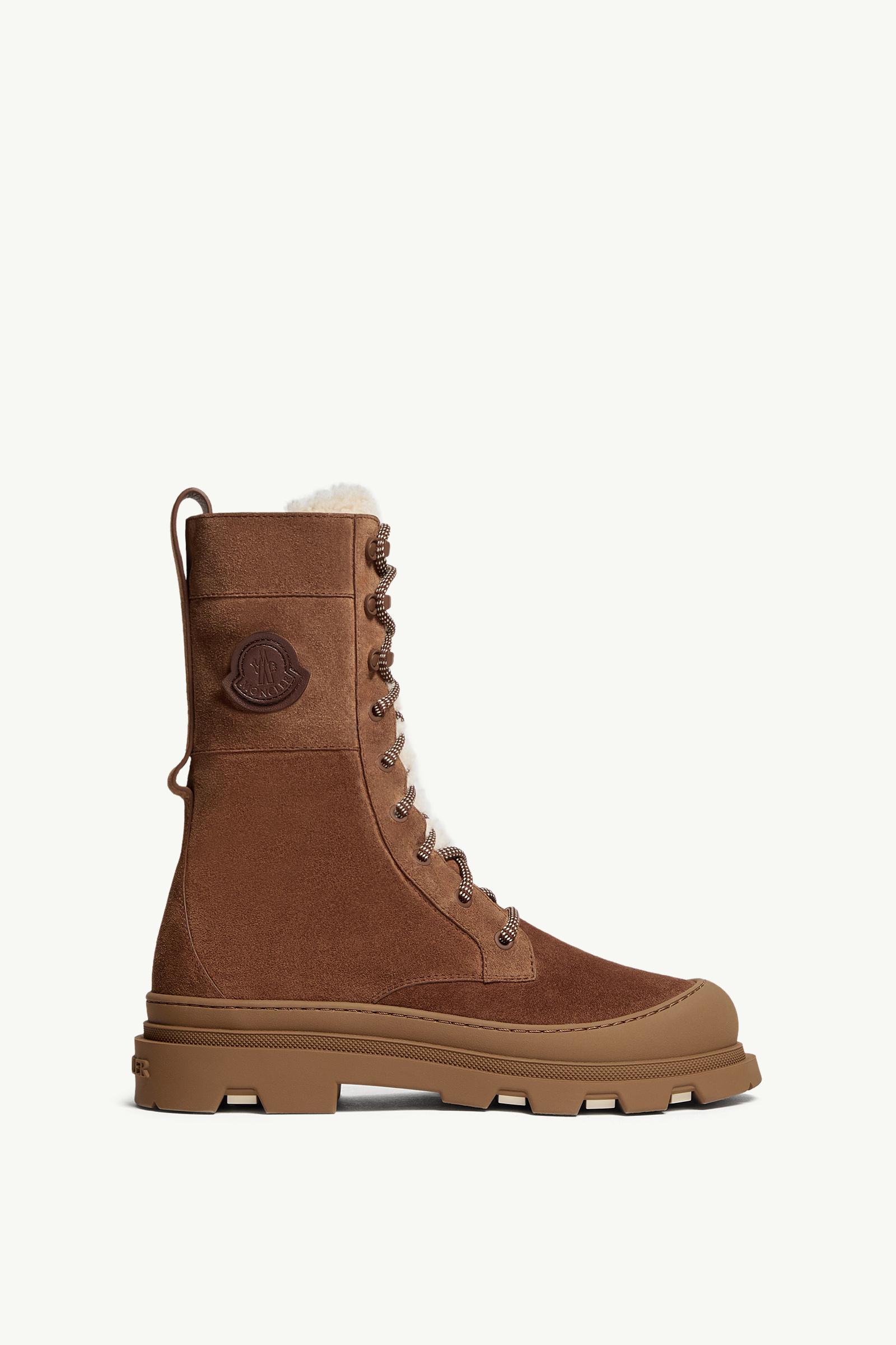 Moncler Vera High Suede & Shearling Lace-Up Boots Brown