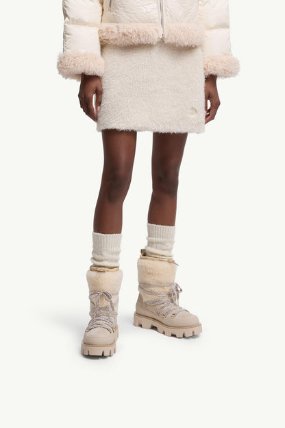 Moncler Peak Aprs Suede & Shearling Boots Light Beige