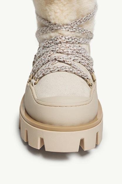 Moncler Peak Aprs Suede & Shearling Boots Light Beige