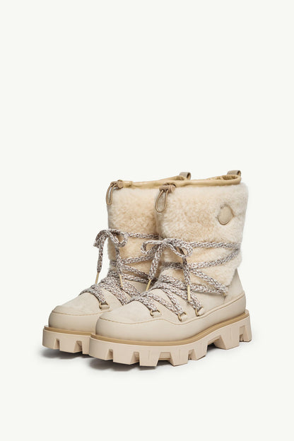 Moncler Peak Aprs Suede & Shearling Boots Light Beige