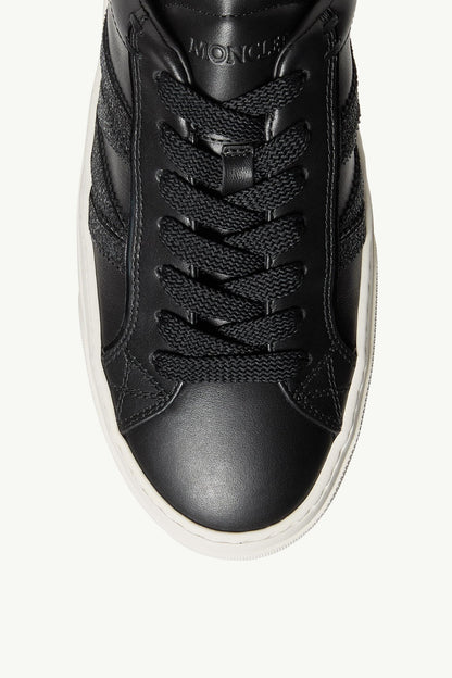 Moncler Monaco2 Leather  & Glitter Sneakers Black
