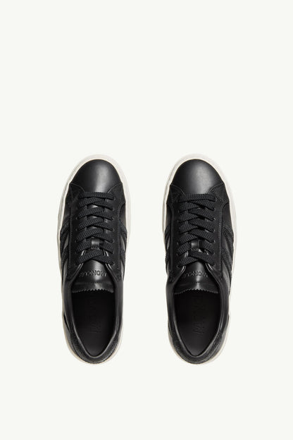Moncler Monaco2 Leather  & Glitter Sneakers Black