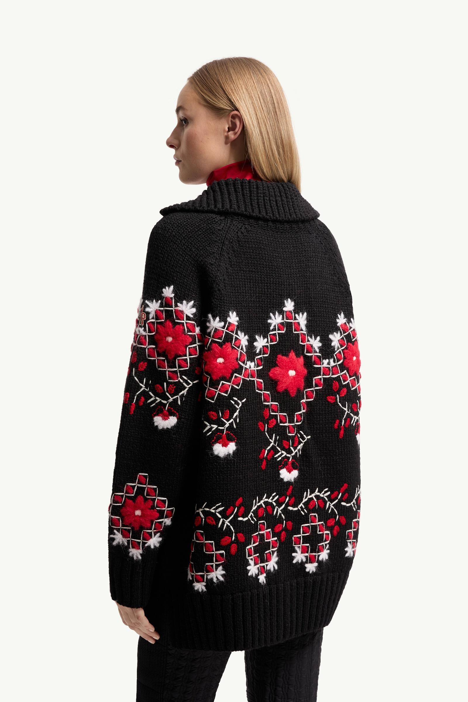 Moncler Embroidered Wool Blend Cardigan Black Black