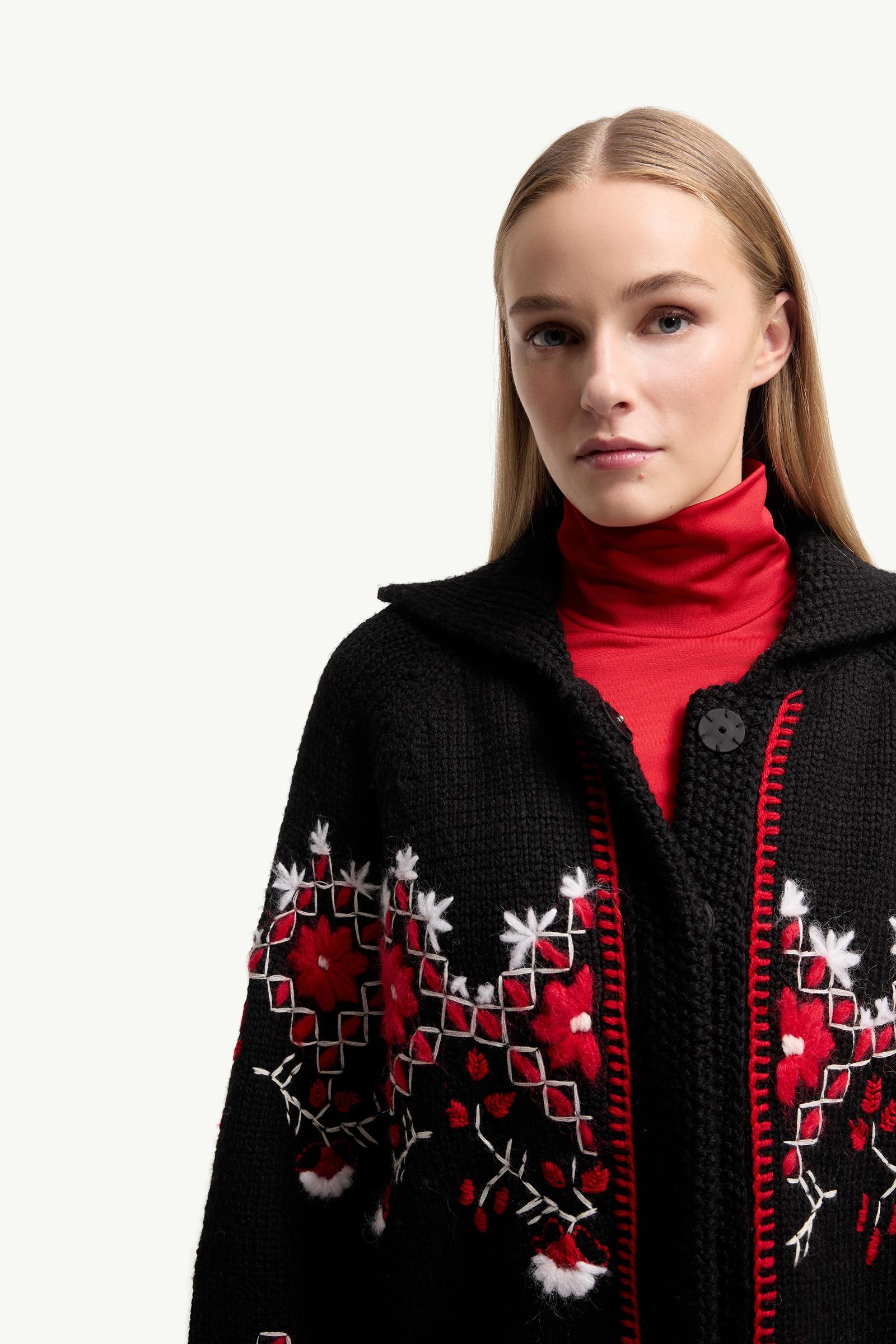 Moncler Embroidered Wool Blend Cardigan Black Black