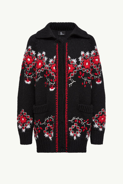 Moncler Embroidered Wool Blend Cardigan Black Black