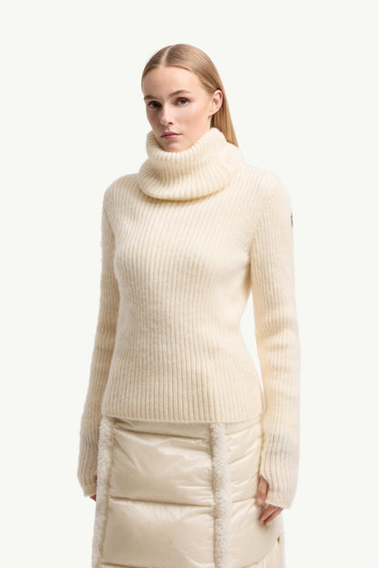 Moncler Wool & Mohair Blend Turtleneck Sweater White Ivory White Ivory