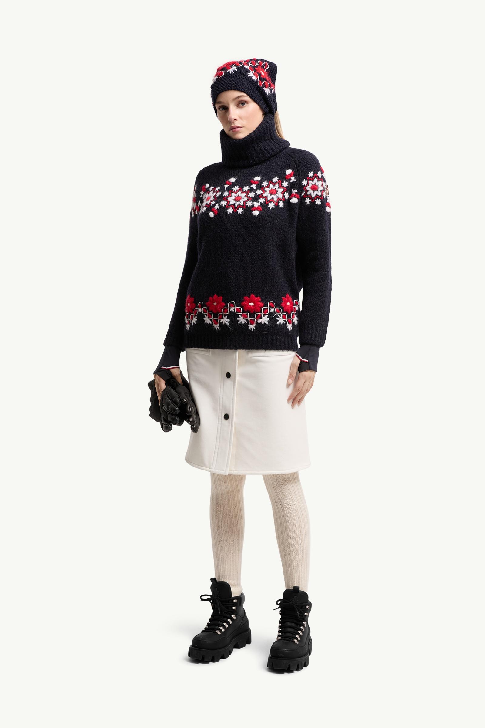 Moncler Hand-Embroidered Alpaca & Wool Turtleneck Sweater Navy Blue Navy Blue