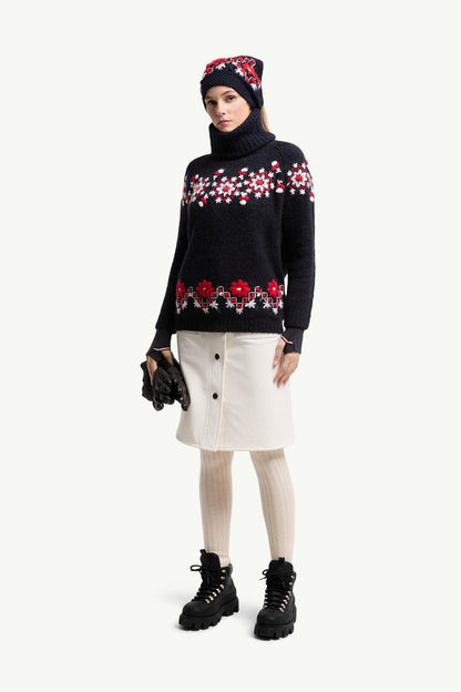 Moncler Hand-Embroidered Alpaca & Wool Turtleneck Sweater Navy Blue Navy Blue