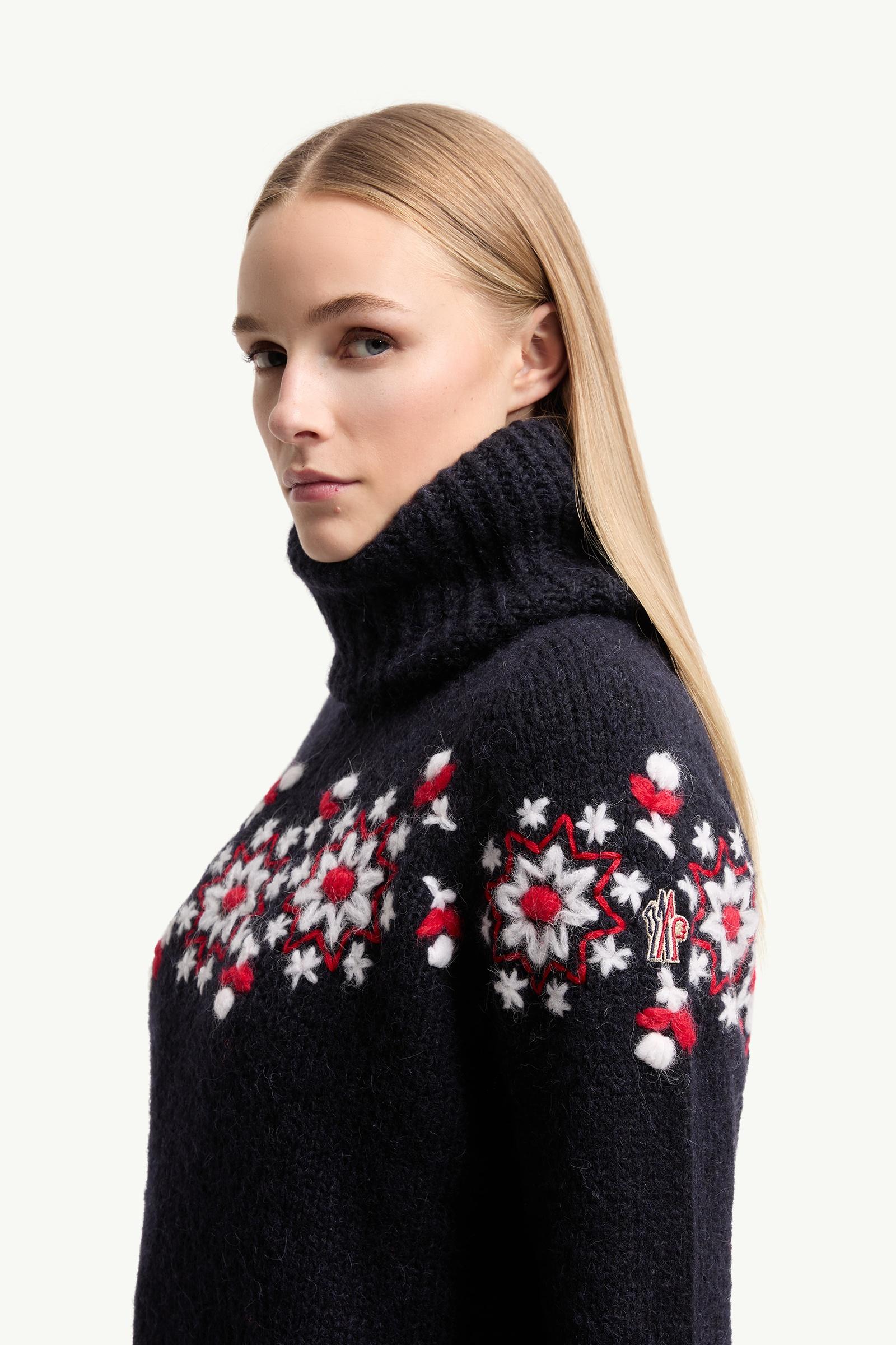 Moncler Hand-Embroidered Alpaca & Wool Turtleneck Sweater Navy Blue Navy Blue