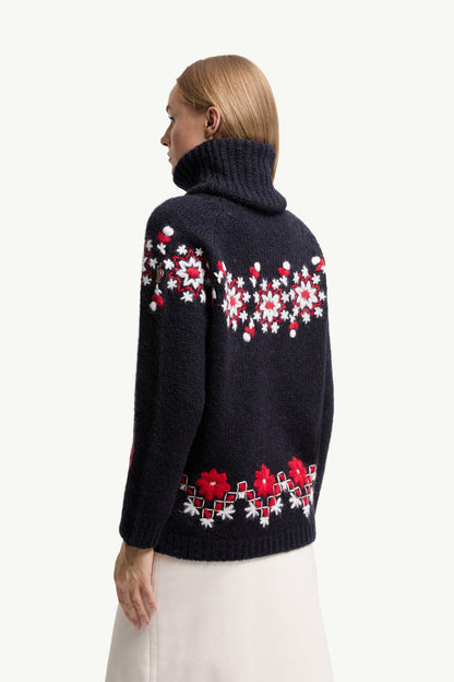 Moncler Hand-Embroidered Alpaca & Wool Turtleneck Sweater Navy Blue Navy Blue