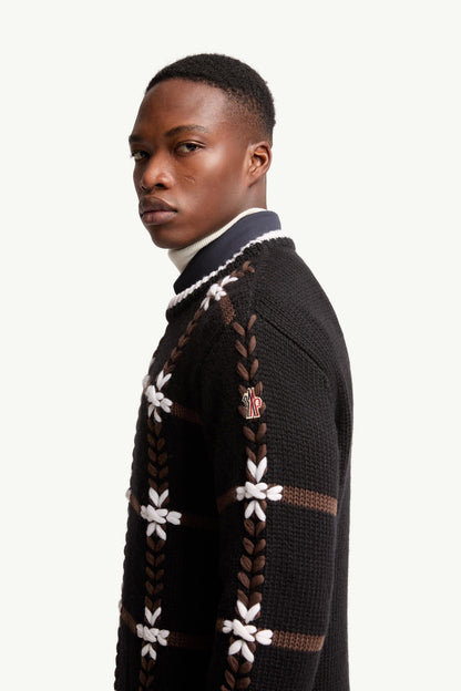 Moncler Embroidered Wool Blend Sweater Black Black