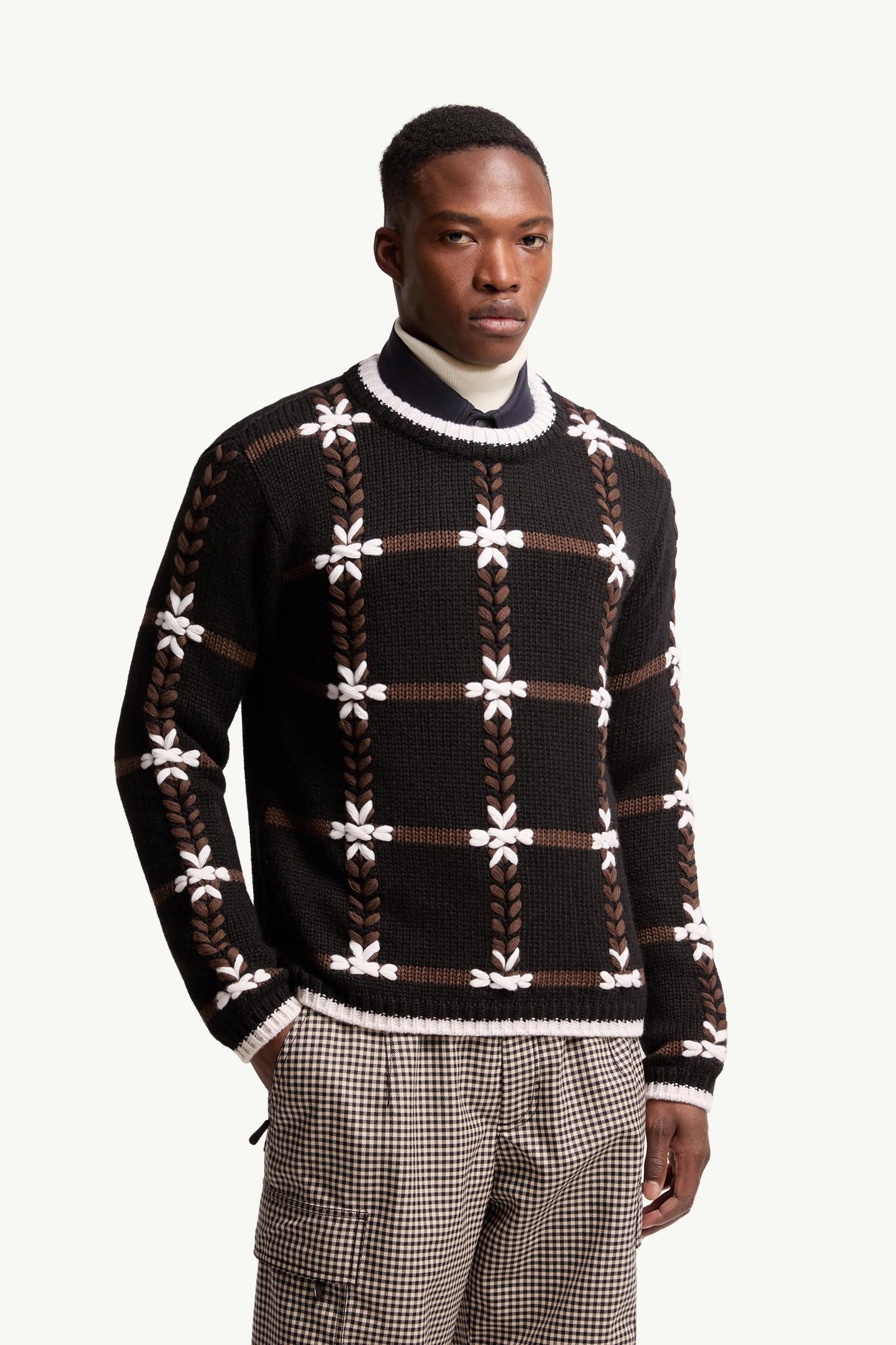 Moncler Embroidered Wool Blend Sweater Black Black