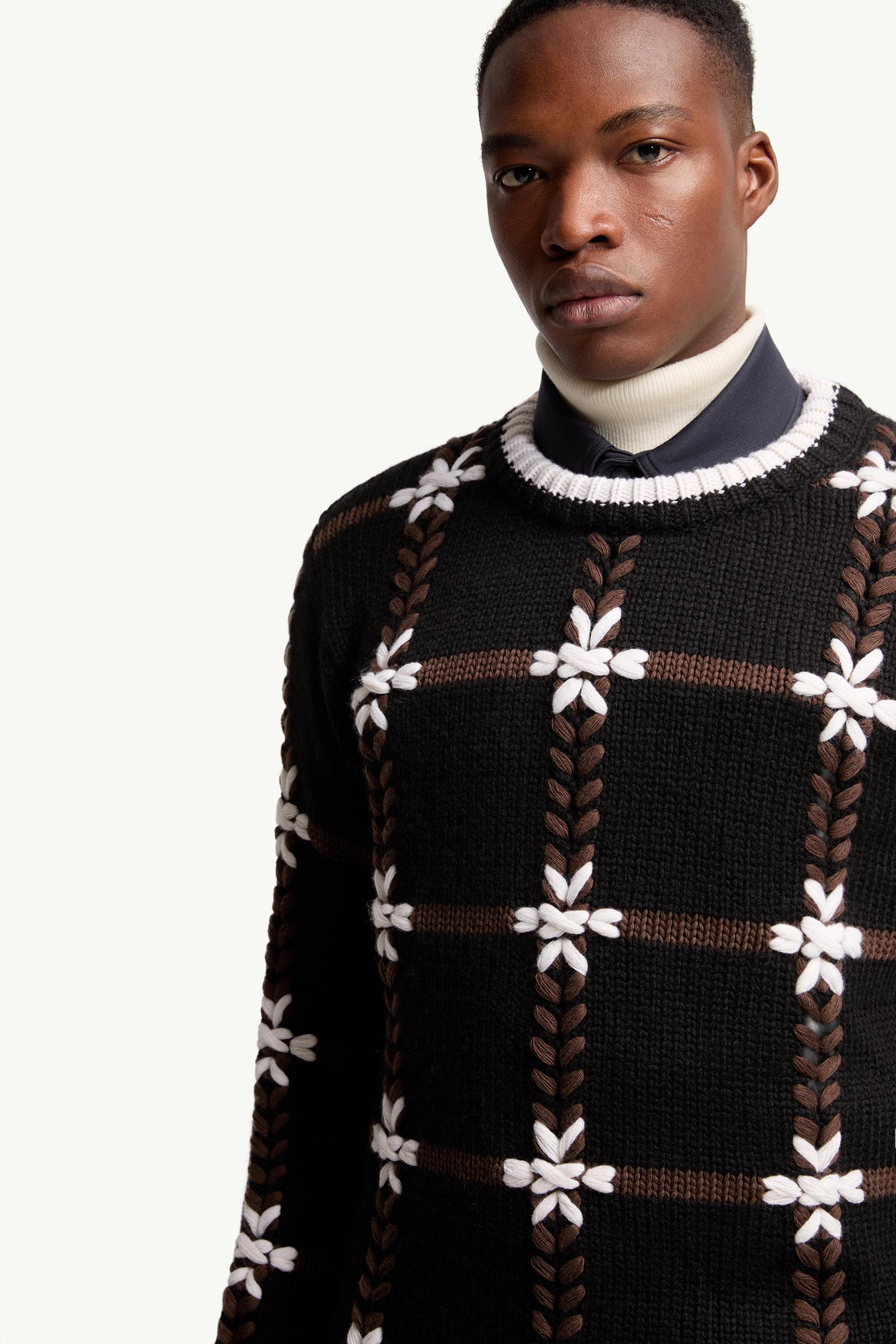 Moncler Embroidered Wool Blend Sweater Black Black