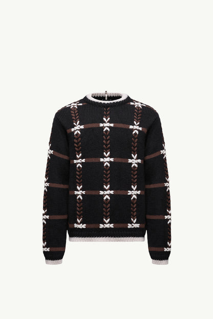 Moncler Embroidered Wool Blend Sweater Black Black