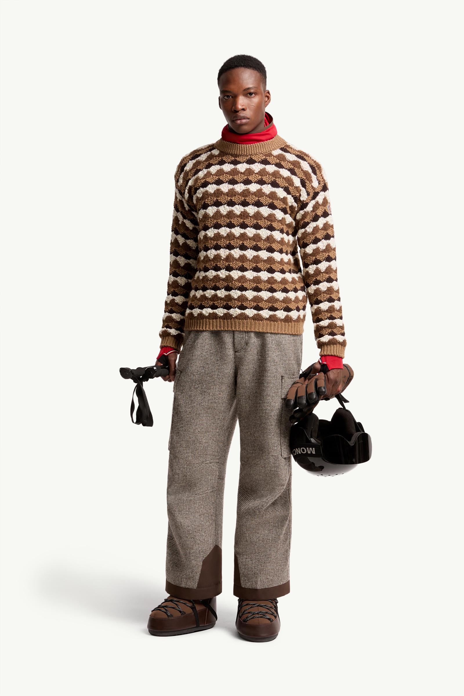 Moncler Geometric Pattern Wool & Alpaca Blend Sweater Beige & Brown Beige & Brown