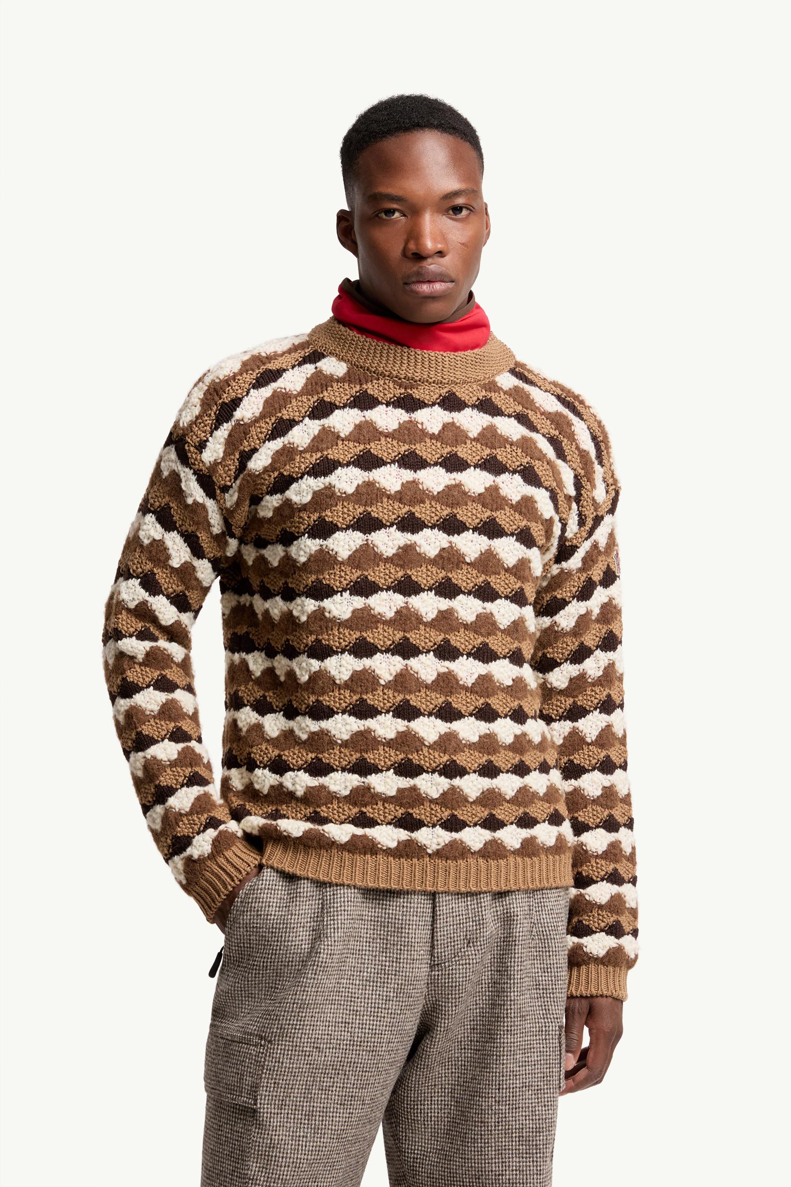Moncler Geometric Pattern Wool & Alpaca Blend Sweater Beige & Brown Beige & Brown