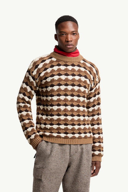 Moncler Geometric Pattern Wool & Alpaca Blend Sweater Beige & Brown Beige & Brown