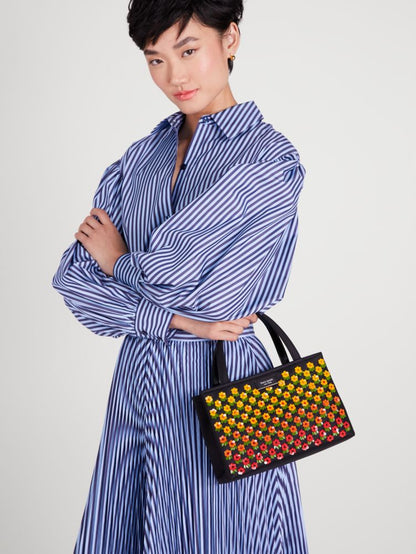 KateSpade Sam Icon Floral Embellished Nylon Small Tote Black Multi