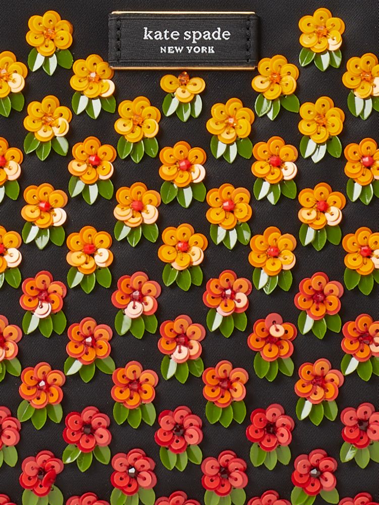 KateSpade Sam Icon Floral Embellished Nylon Small Tote Black Multi